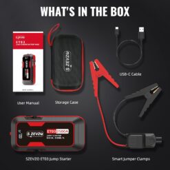S ZEVZO ET03 Car Jump Starter 2500A Jump Starter Battery Pack for Up to 8.0L Gas and 7.0L Diesel Engines, 74Wh Portable 12V Jump Box
