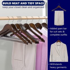 Amber Home 30 Pack Vintage Wooden Coat Hangers, Walunt Wood Suit Hangers with Non Slip Pant Bar (Retro, 30)