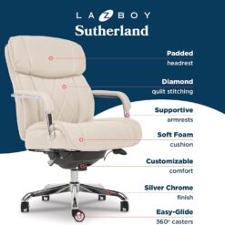 La-Z-Boy Sutherland Quilted Executive Office Chair with Padded Arms, Ivory