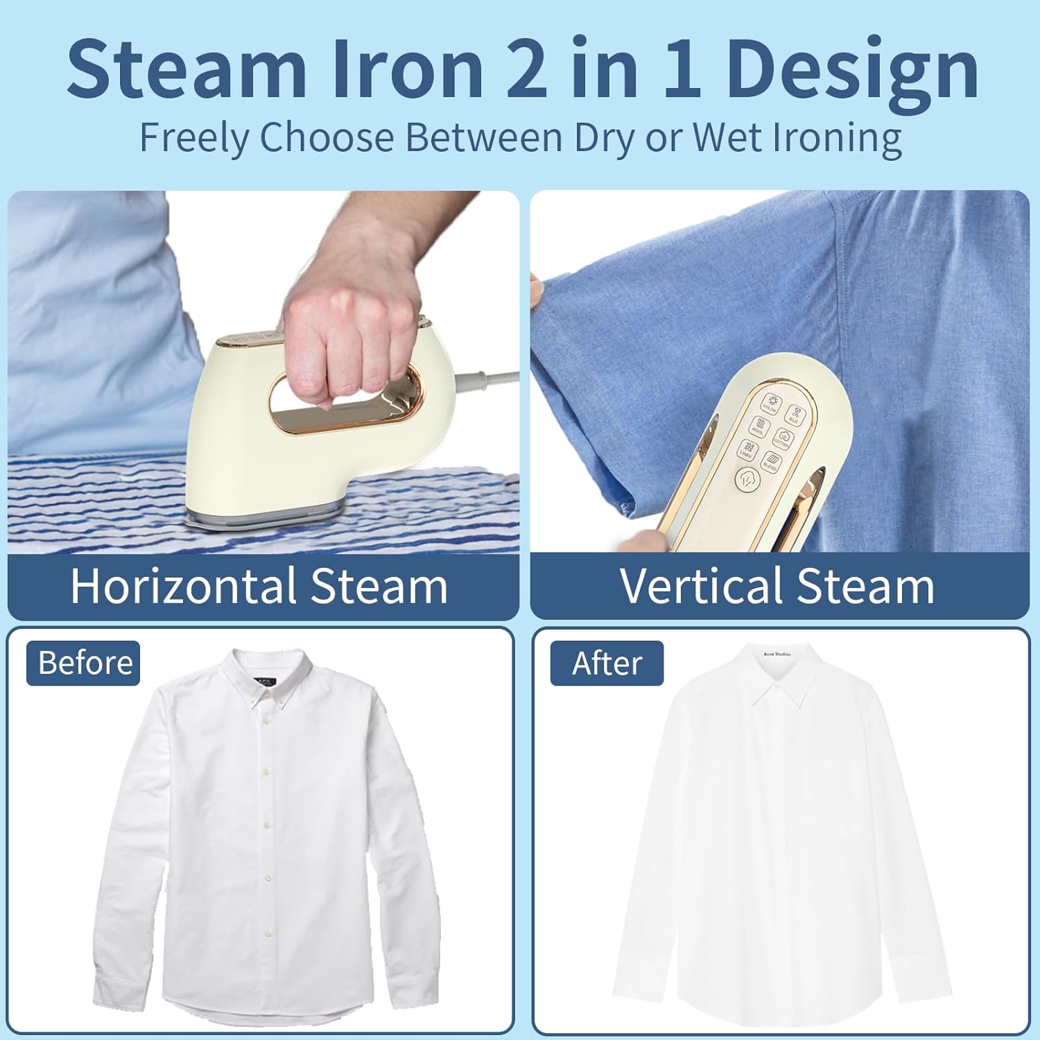 Timeangela Portable Travel Steamer Iron for Clothes, Professional Small Size Hand Held Traveling Fabric Steamers (Beige)