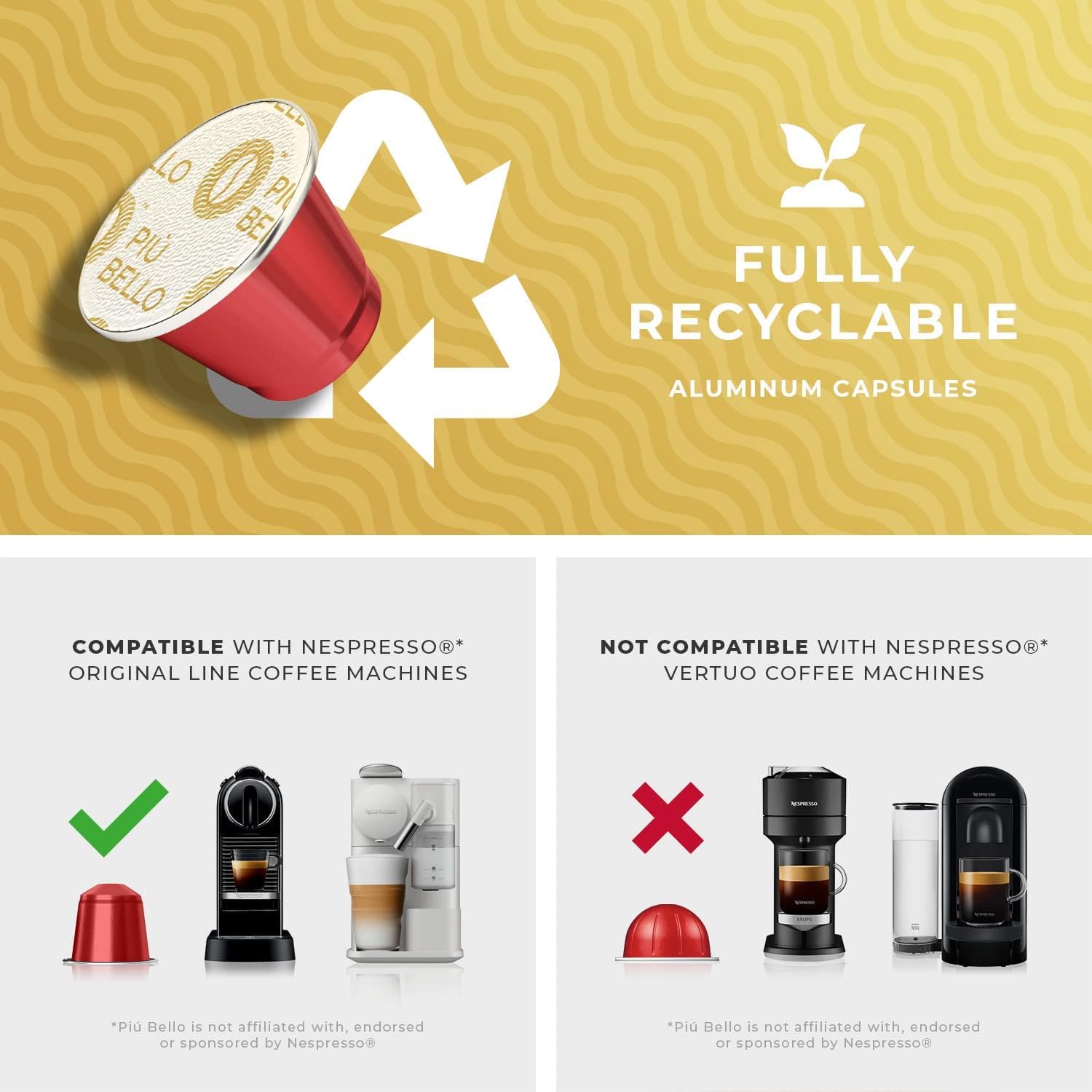 Piu Bello Coffee Capsules Variety Pack for Nespresso Original Machine - Light Roast, Dark Roast, Kosher (6 Flavor Multipack 120 Count)
