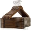 Amber Home 30 Pack Vintage Wooden Coat Hangers, Walunt Wood Suit Hangers with Non Slip Pant Bar (Retro, 30)