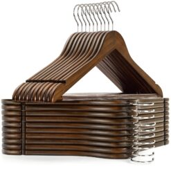 Amber Home 30 Pack Vintage Wooden Coat Hangers, Walunt Wood Suit Hangers with Non Slip Pant Bar (Retro, 30)