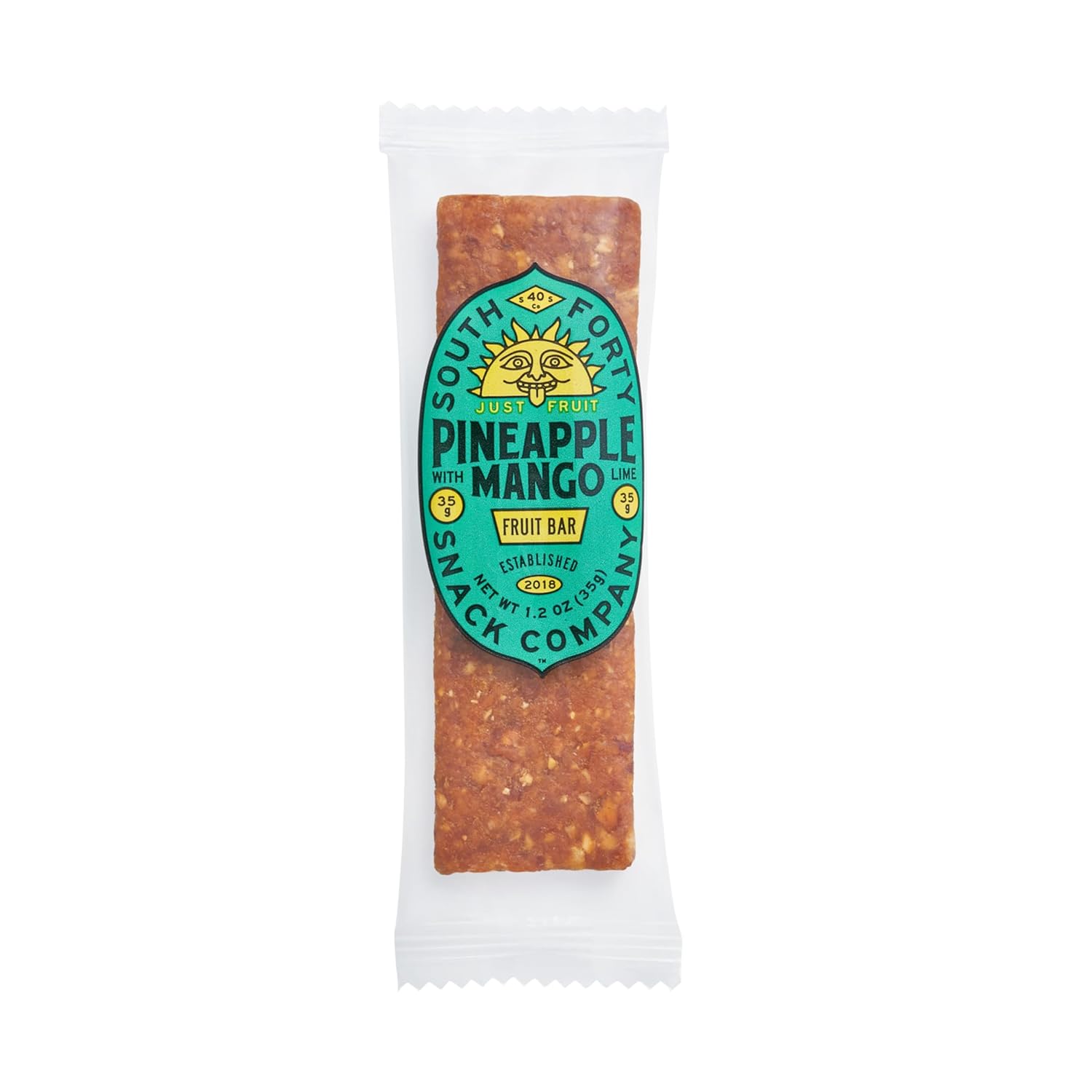 South 40 Snacks Tropical Pineapple Mango Lime Fruit Bar, just 3 Ingredients, Real Dried Fruit Leather (35g Bar, Pack of 18)
