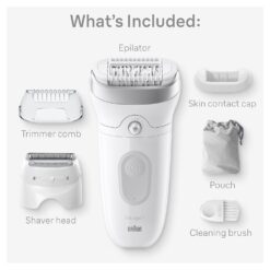 Braun Epilator Silk-épil 7, Hair Removal Device, Women Shaver & Trimmer, Wet and Dry, Wide Head, SE7-041, Silver