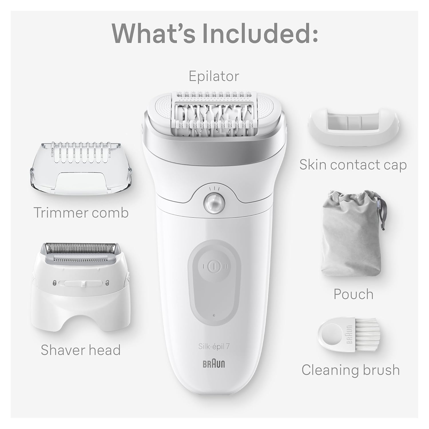 Braun Epilator Silk-épil 7, Hair Removal Device, Women Shaver & Trimmer, Wet and Dry, Wide Head, SE7-041, Silver