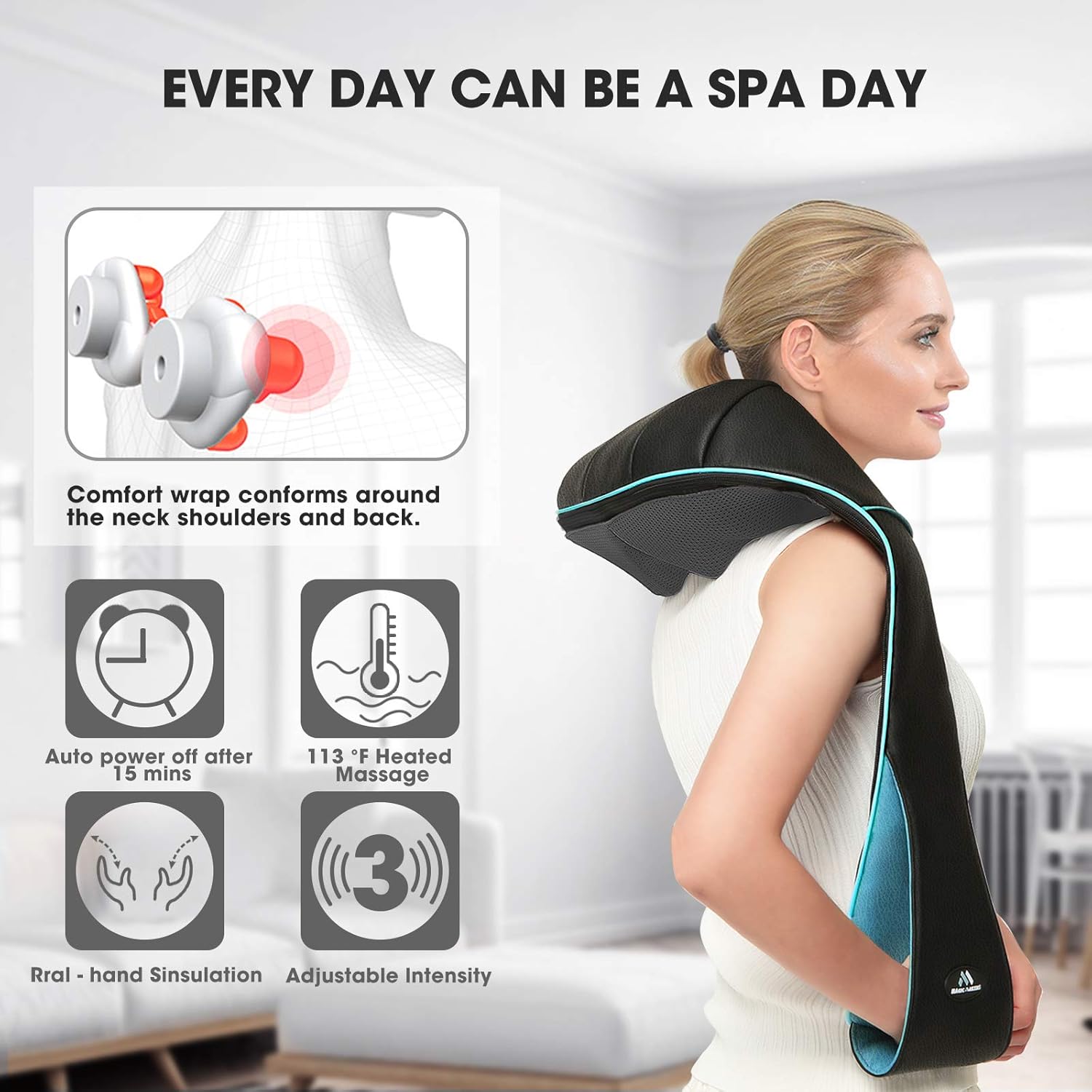 MagicMakers Neck Massager with Heat - Electric Shiatsu Deep Kneading Back Massage