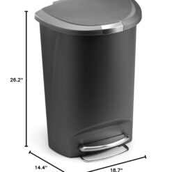 simplehuman 50 Liter, 13 Gallon Semi-Round Kitchen Step Trash Can with Secure Slide Lock, Grey Plastic