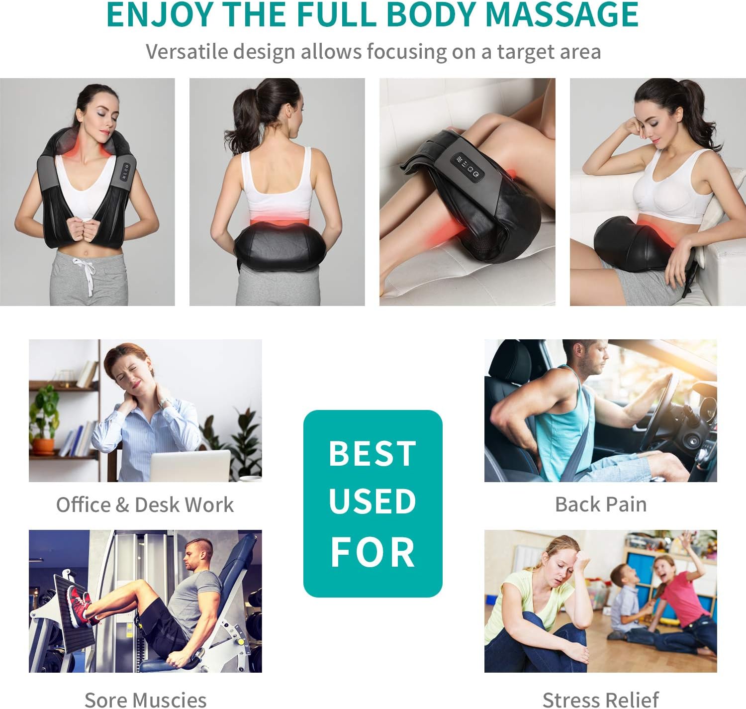 Shiatsu Neck and Back Massager with Soothing Heat, Nekteck Electric Deep Tissue 3D Kneading Massage Pillow