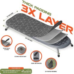 XABITAT Table Top Ironing Board with Wall Mount, D-Crease, Portable Space Saving Mini Laundry Room Iron Board, Grey