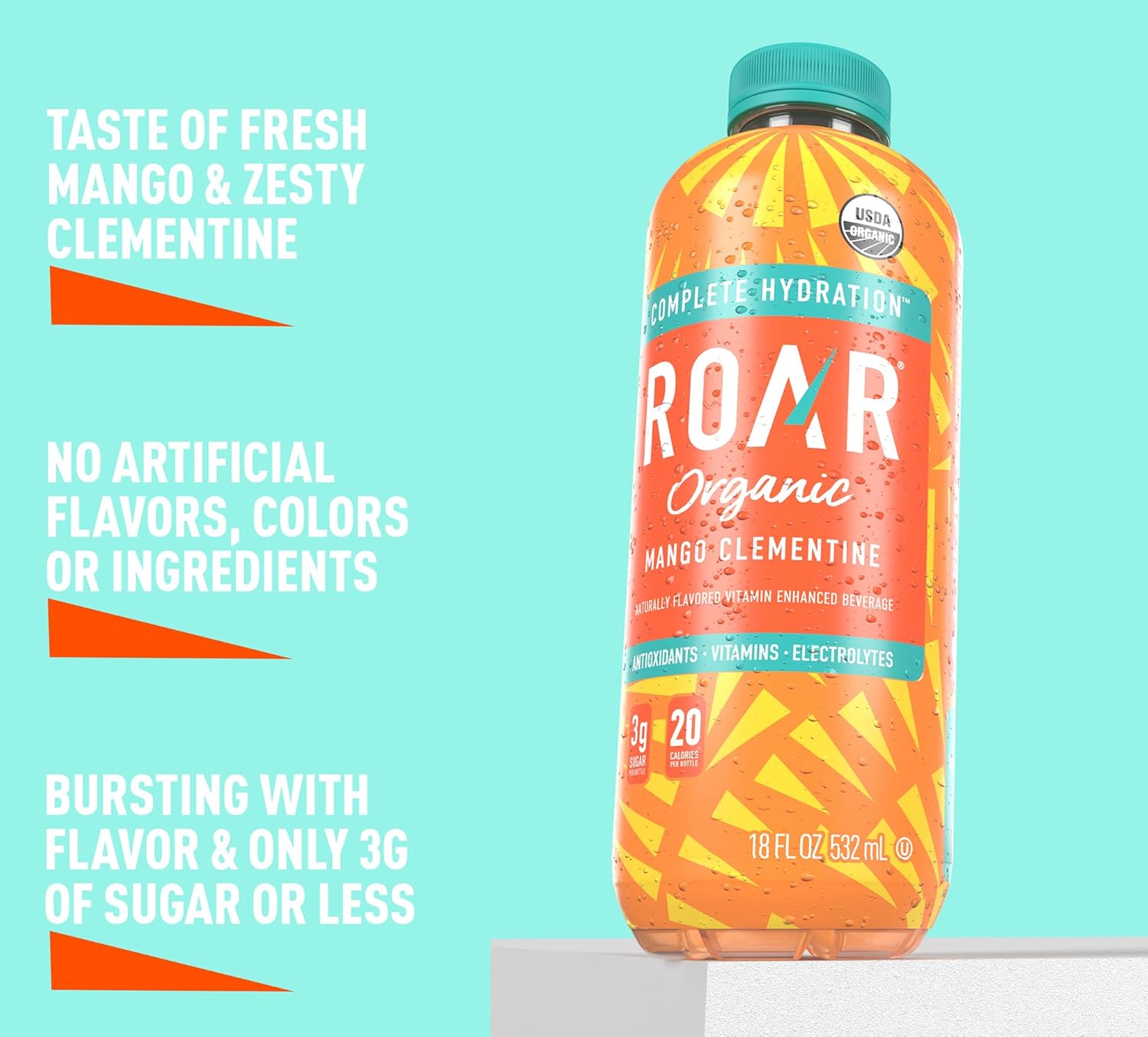 Roar Organic Electrolyte Infusions - USDA Organic - Mango Clementine, Coconut Water Infused Beverage 18 Fl Oz (Pack of 12)