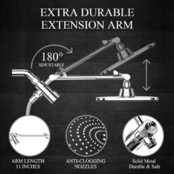 Veken High Pressure Rain Shower Head Combo with Extension Arm- Wide Showerhead with 6 Handheld Water Spray - Silver Chrome