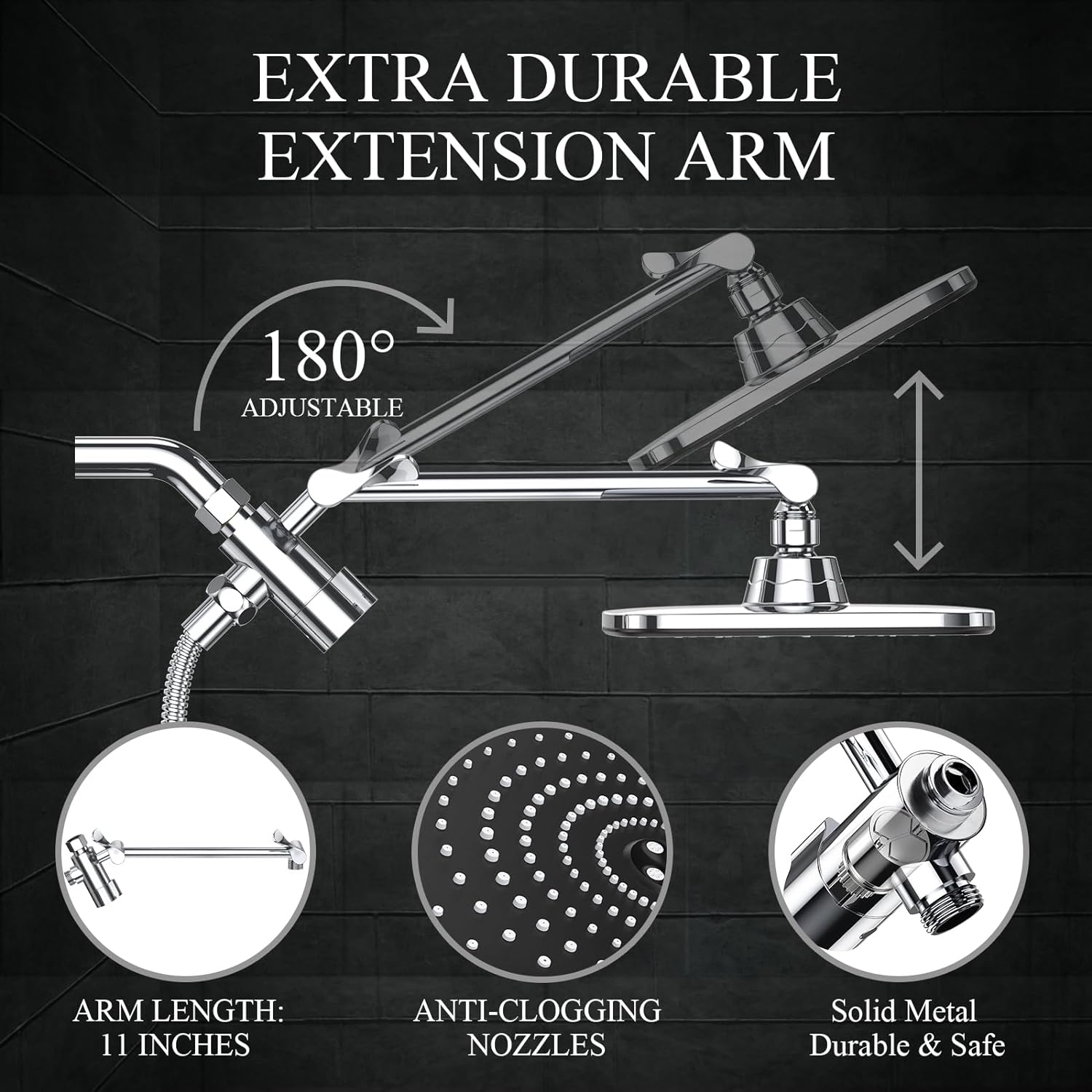 Veken High Pressure Rain Shower Head Combo with Extension Arm- Wide Showerhead with 6 Handheld Water Spray - Silver Chrome
