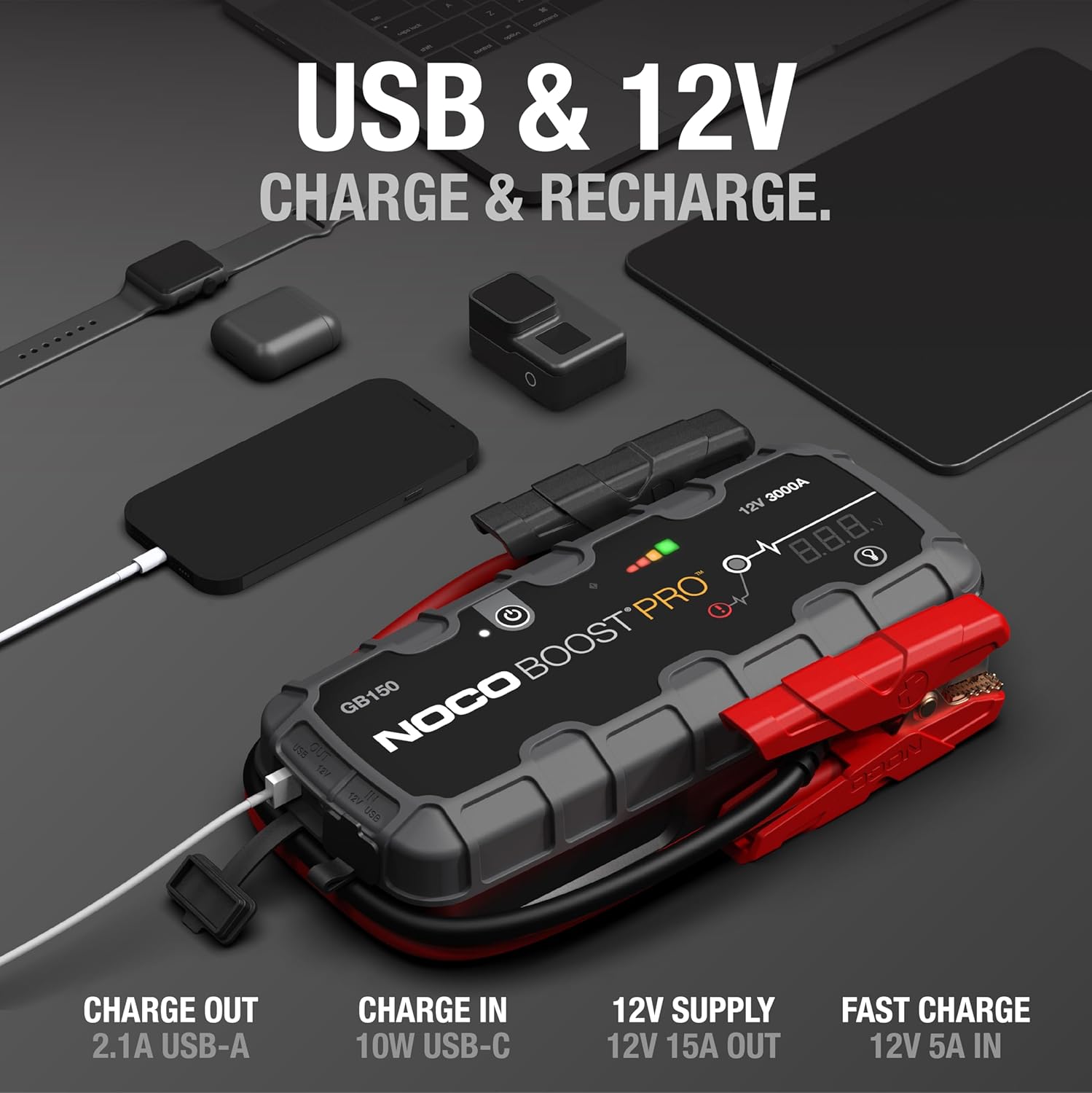 NOCO Boost Pro GB150 3000A UltraSafe Car Battery Jump Starter, 12V Battery Pack for 9.0L Gasoline and 7.0L Diesel Engines