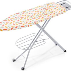 BKTD Ironing Board, Heat Resistant Cover Iron Board with Steam Iron Rest, Heavy Sturdy Metal Frame Legs Iron Stand, Geometric White