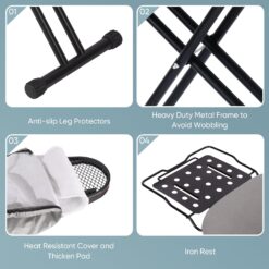 Deluxe Ironing Board with Heat Resistant Cover and Thicken Felt Pad, Heavy Sturdy Legs, Full Size Hanger Iron Board, Foldable (L-Grey)
