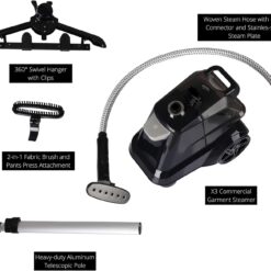 SALAV Heavy Duty Commercial Full-Size Garment Steamer with Foot Pedals and Extra Large 3L (101.5 oz) Water Tank, (Navy)