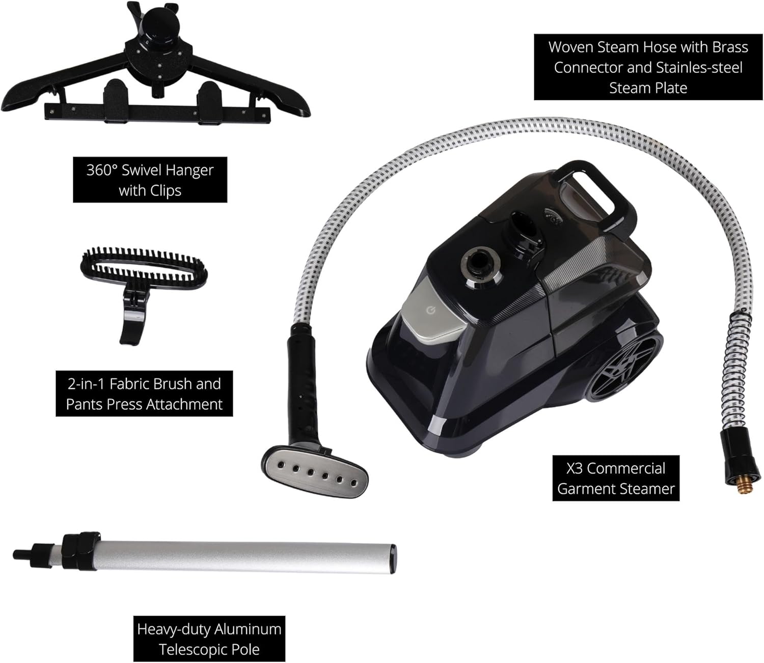 SALAV Heavy Duty Commercial Full-Size Garment Steamer with Foot Pedals and Extra Large 3L (101.5 oz) Water Tank, (Navy)