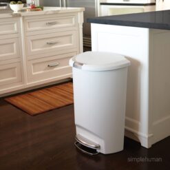 simplehuman 50 Liter Semi-Round Hands-Free Kitchen Step Soft-Close Lid Trash Can, White