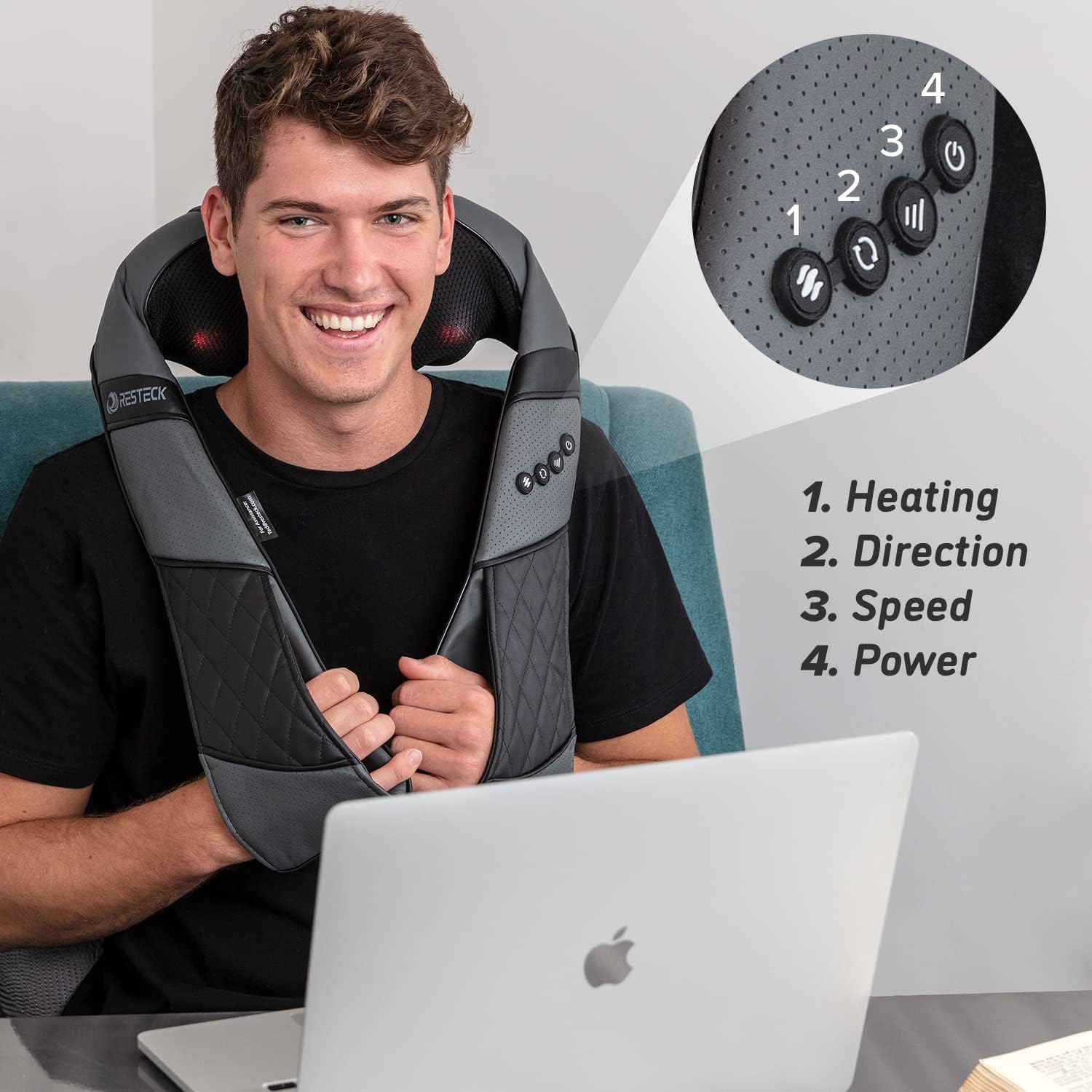 RESTECK Massagers for Neck and Back with Heat - Deep Tissue 3D Kneading Pillow, Electric Shiatsu Shoulder Massage, Foot, Legs,Body