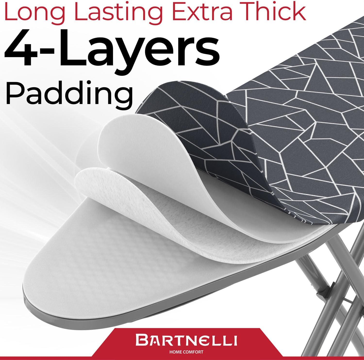 Bartnelli Ironing Board, Space-Saving and Ultimate Iron Board Experience 13x43 Reinforced Steel Legs, Adjustable Height