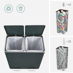 SONGMICS Trash Can, 2 x 8 Gallon (2 x 30 L) Garbage Can for Kitchen, Greenish-Gray ULTB60GS02