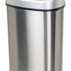NINESTARS DZT-50-9 Automatic Touchless Infrared Motion Sensor Trash Can, 13 Gal 50L, Stainless Steel Base (Oval, Silver/Black Lid)