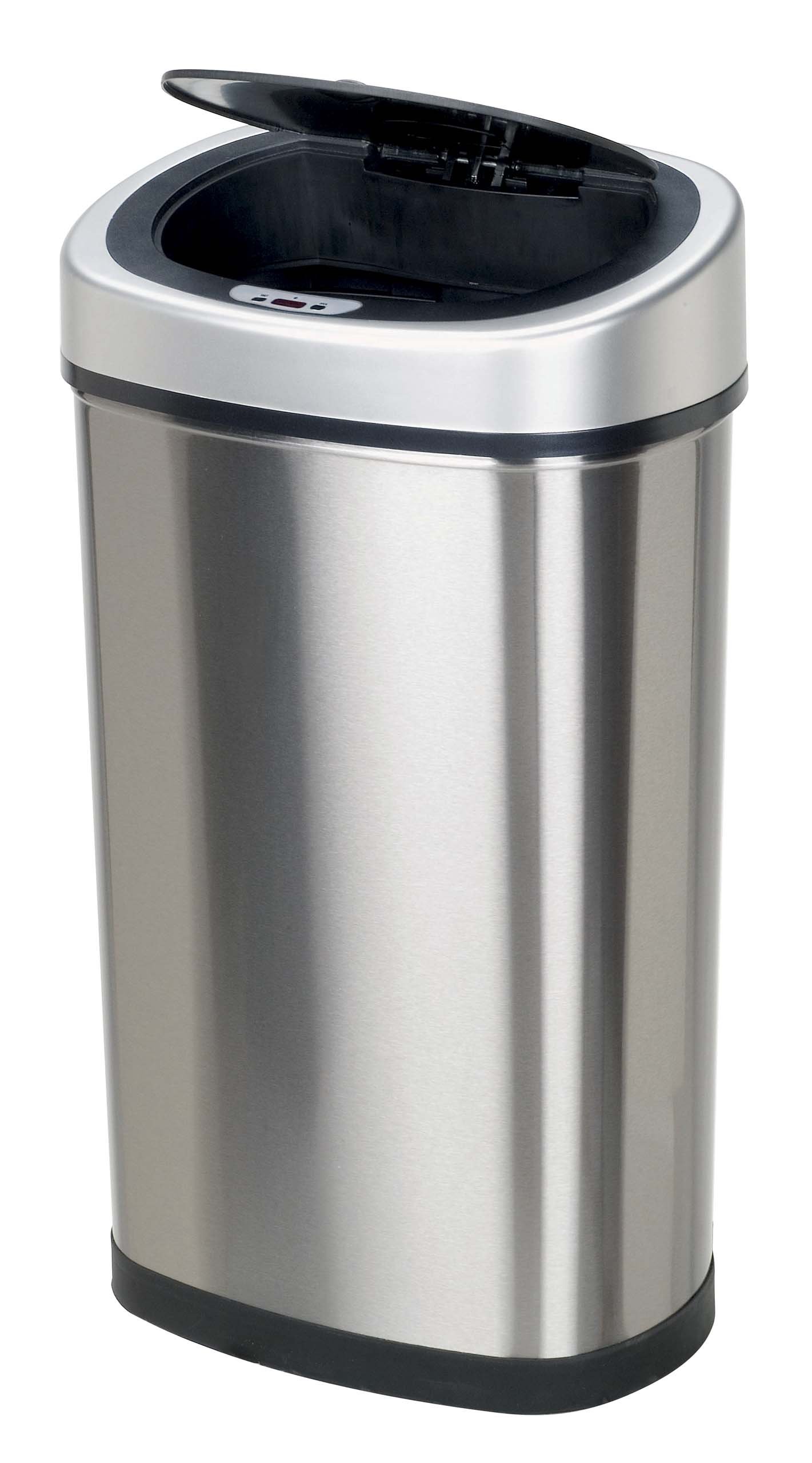 NINESTARS DZT-50-9 Automatic Touchless Infrared Motion Sensor Trash Can, 13 Gal 50L, Stainless Steel Base (Oval, Silver/Black Lid)
