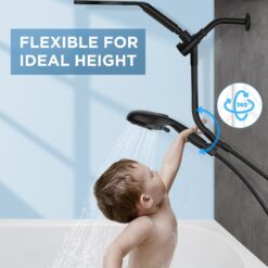 Dual Handheld Shower Head Combo, 2-in-1 Rain Shower Heads System 8 Inch Rainfall Shower Head, Black