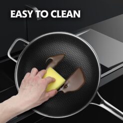 DOTCLAD Wok pan, Hybrid 12 inch Wok with Lid, PFOA Free Cookware