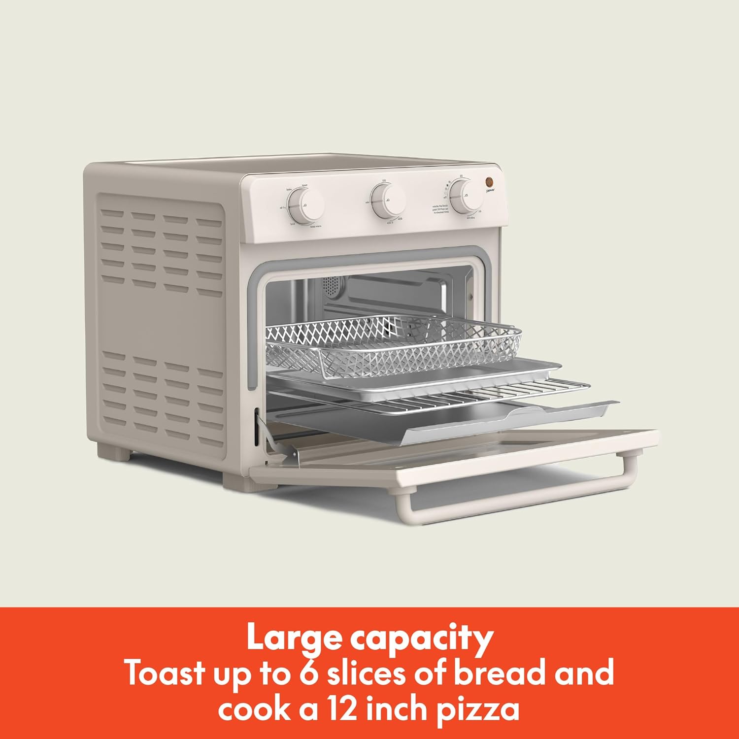 bella Air Fry Toaster Oven, 7 Preset Cooking Options, Dishwasher-Safe EverGood Coated Trays Included, 1700 Watt, Oatmilk