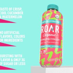 Roar Organic Electrolyte Infusions - USDA Organic - Cucumber Watermelon, Coconut Water Infused Beverage 18 Fl Oz (Pack of 12)