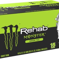 Monster Energy Rehab Green Tea + Energy, Energy Iced Tea, Energy Drink 15.5 Ounce (Pack of 15)