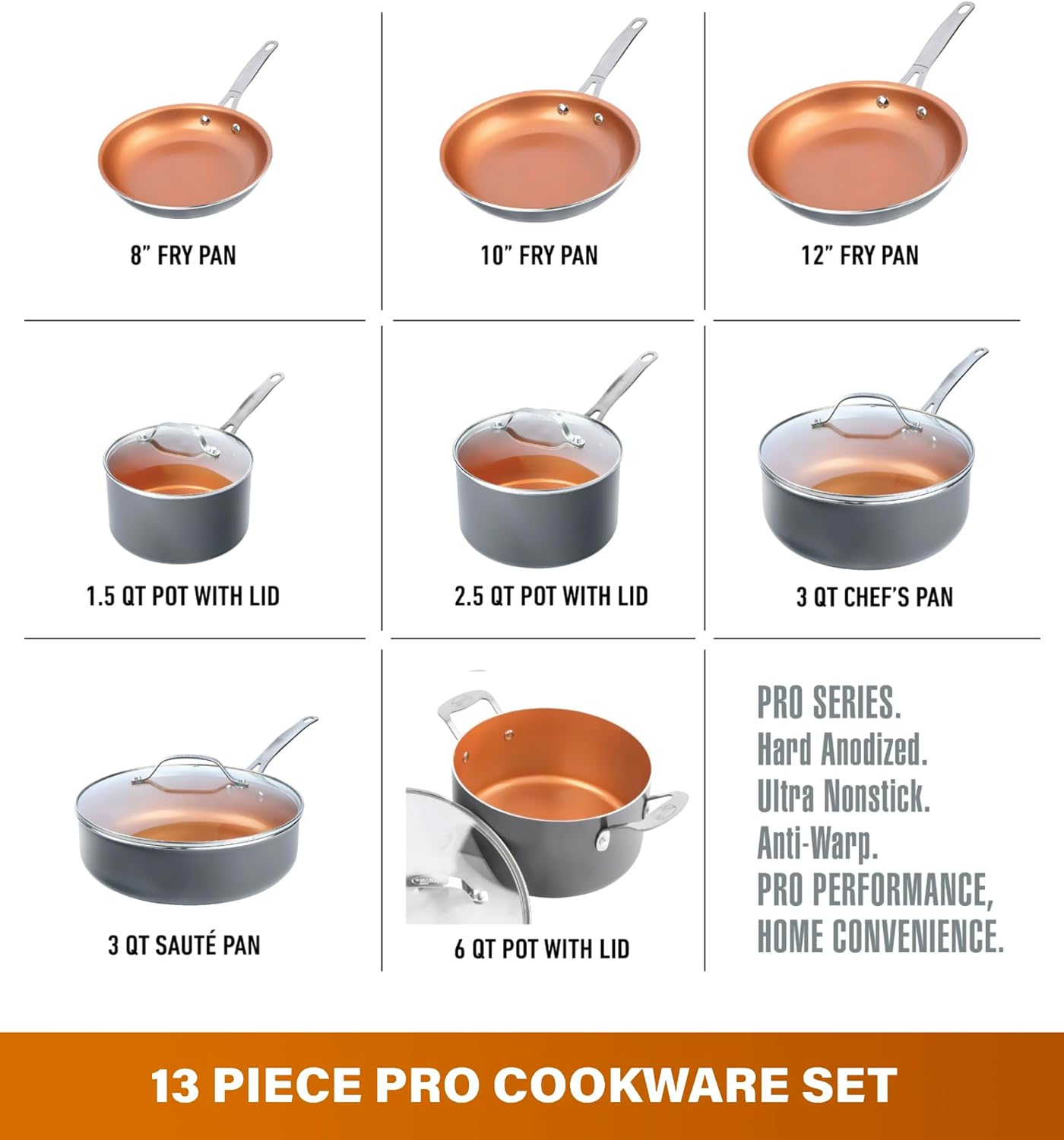 Gotham Steel Pro 13 Pc set Ceramic Pots and Pans Set Non Stick Cookware Sets Pot and Pan Set, Kitchen Cookware Sets, Copper