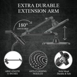 Veken High Pressure Rain Shower Head Combo with Extension Arm- Wide Showerhead with 6 Handheld Water Spray - Matte Black