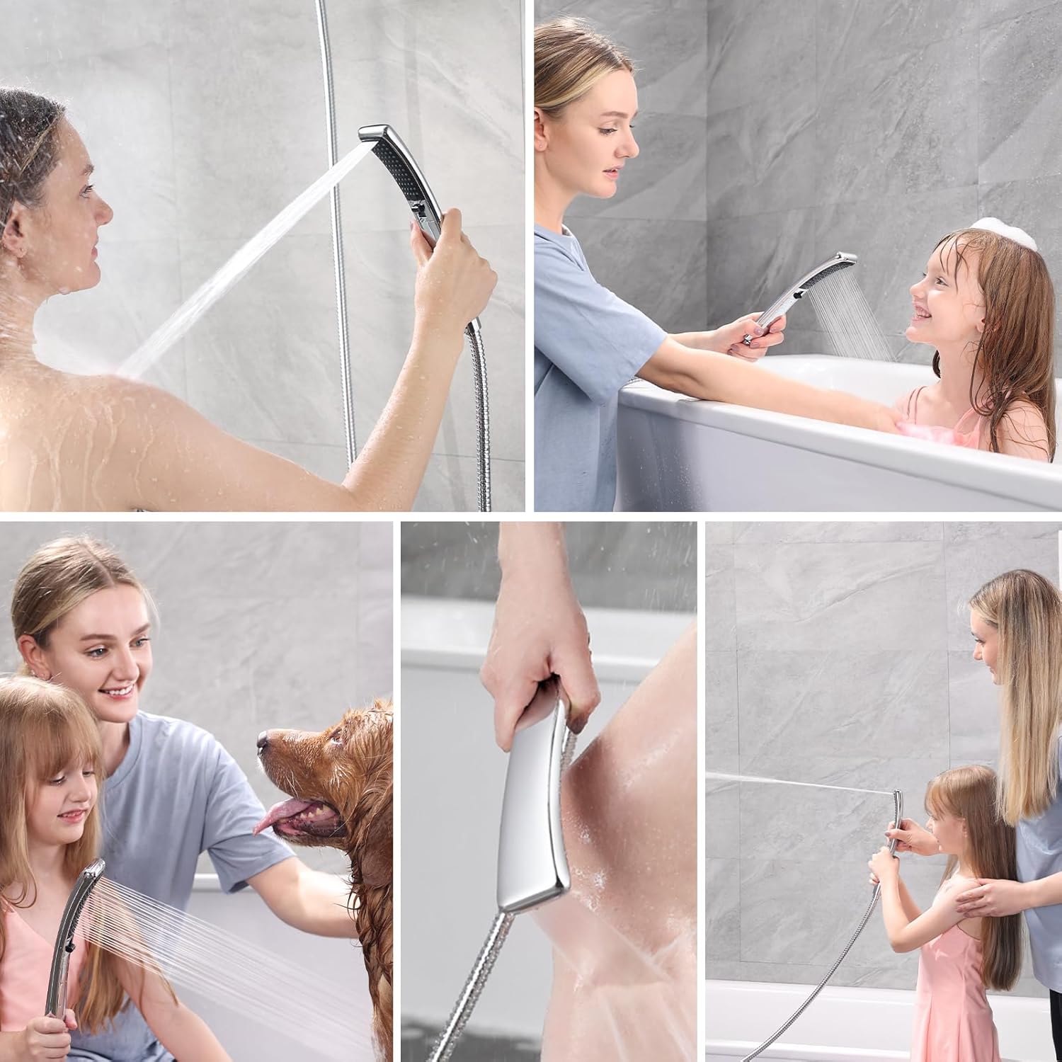 BRIGHT SHOWERS Dual Shower Head Combo Set, Handheld Showerhead Rainfall Shower Head Combo with Black Face, Chrome