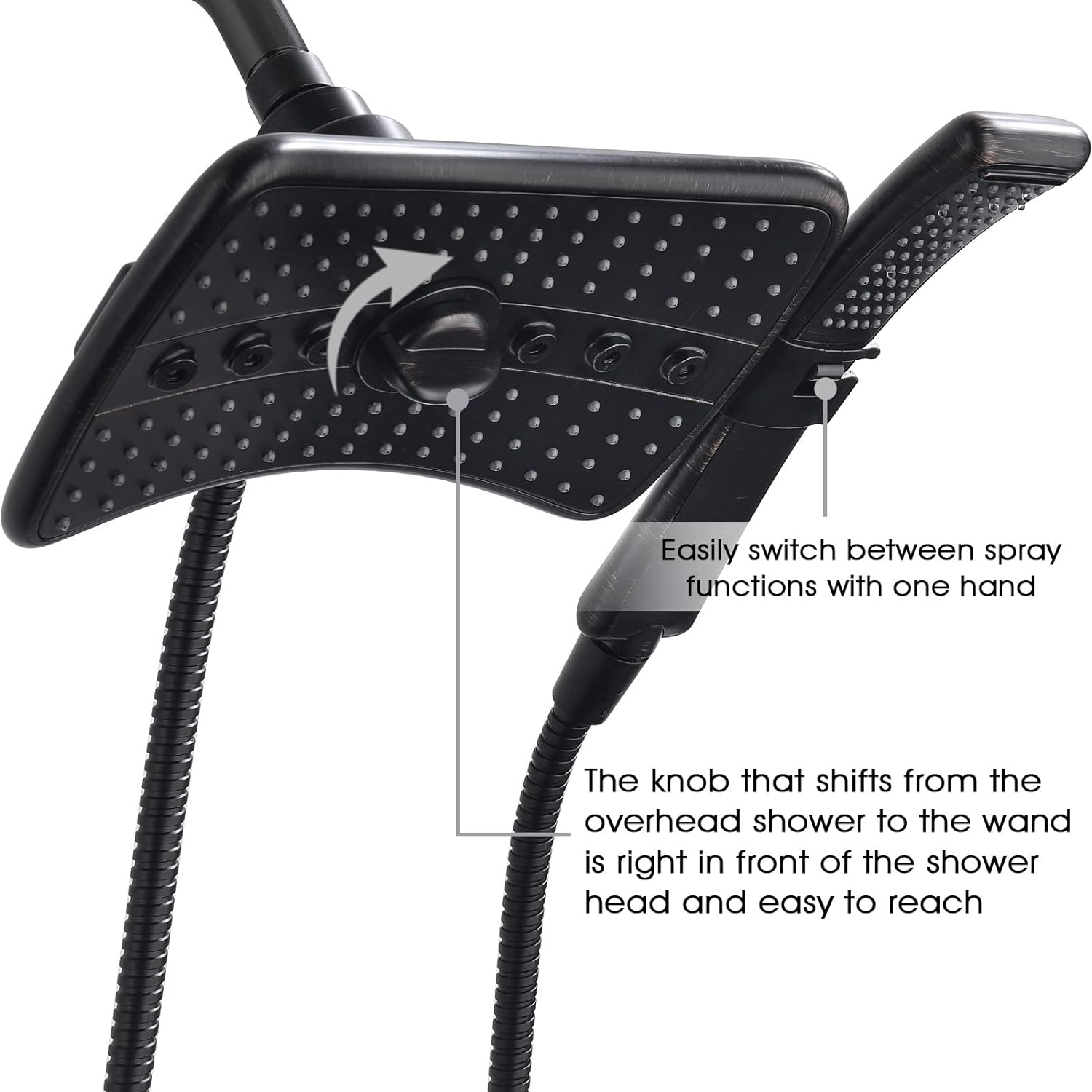 BRIGHT SHOWERS Four Spray Settings Shower Head Set Oil Rubbed Bronze and Black Finishing with 60" Long Stainless Steel Shower Hose