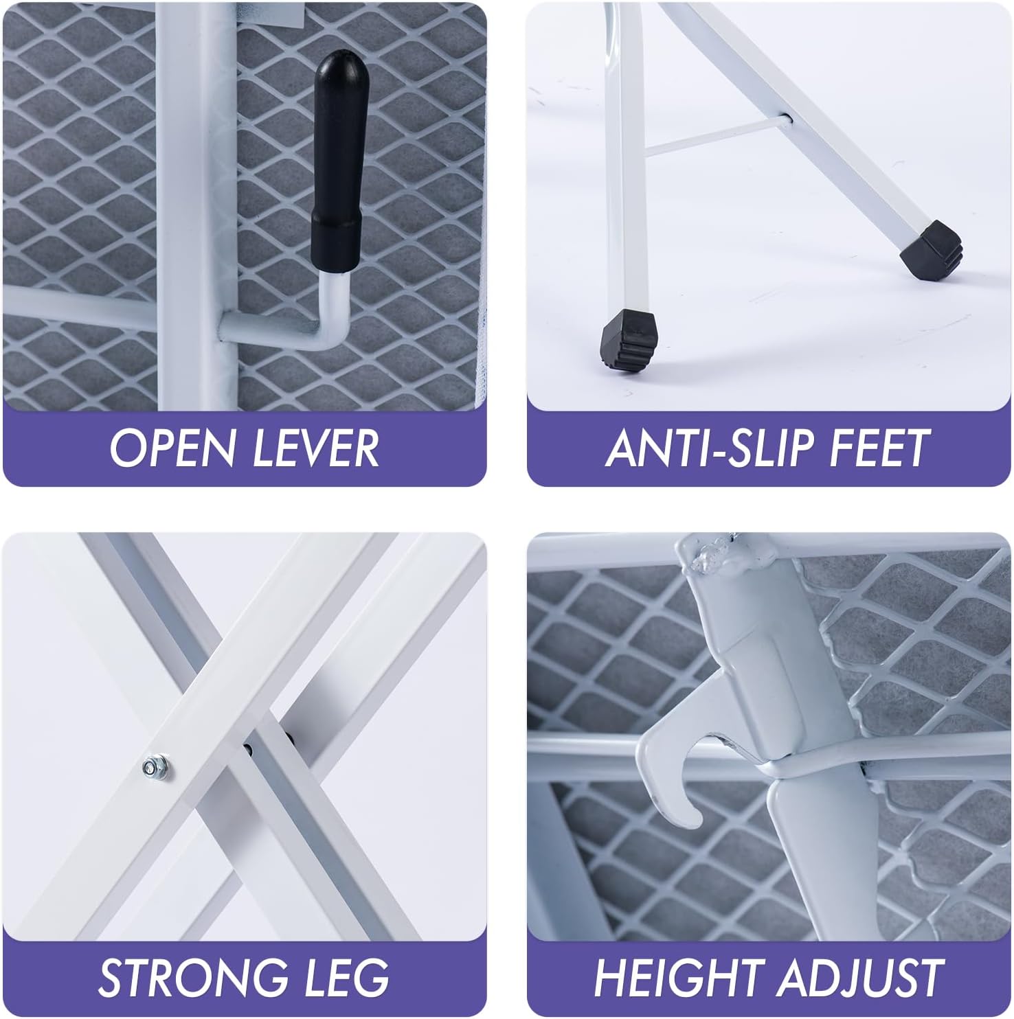 BKTD Ironing Board, Heat Resistant Cover Iron Board with Steam Iron Rest, Heavy Sturdy Metal Frame Legs Iron Stand, Geometric White