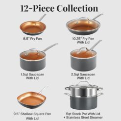 Gotham Steel 12 Pc Ceramic Pots and Pans Set Non Stick, Kitchen Cookware Sets, Pot and Pan Set - Copper