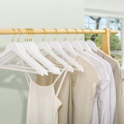 Amber Home 30 Pack Solid Wood Suit Coat Hangers, Smooth White Finish Wooden Dress Hangers with Non Slip Pant Bar (White+Gold, 30)