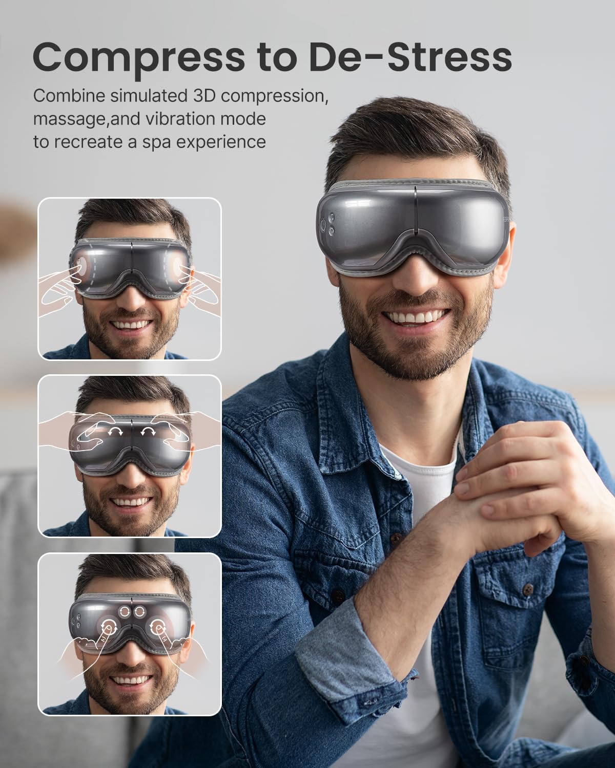 RENPHO Eye Massager Eyeris 1, Gifts for Women/Men Sleep Eye Mask with Heat Bluetooth Music, Grey