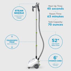 Steamfast SF-520 Full Size Fabric Steamer with Insulated Hose, Clothes Hanger, and Fabric Brush, White