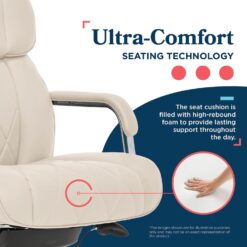 La-Z-Boy Sutherland Quilted Executive Office Chair with Padded Arms, Ivory