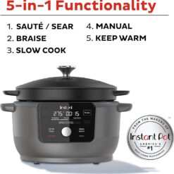 Instant Electric Round Dutch Oven, 6-Quart 1500W, From the Makers of Instant Pot, Black