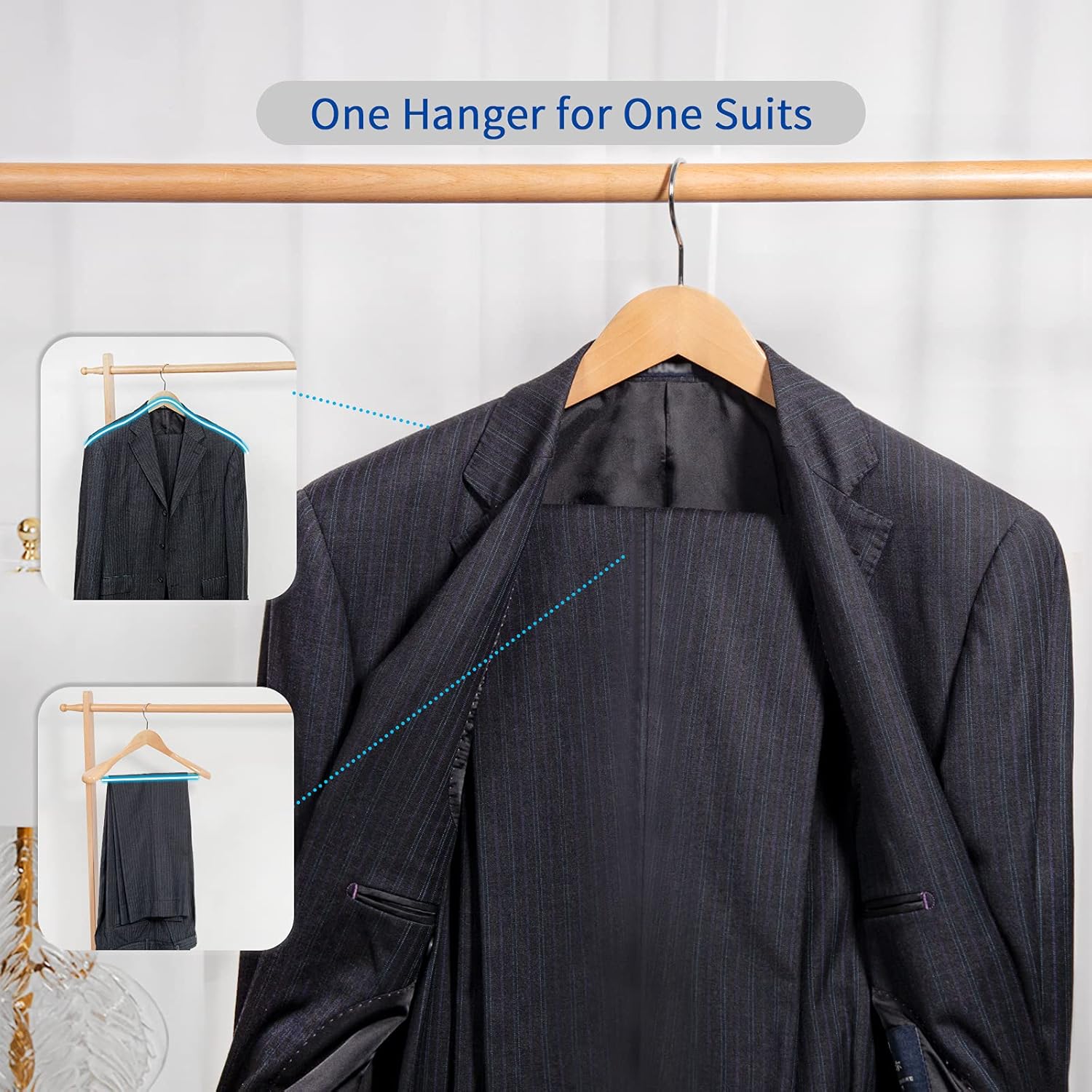 Nature Smile Luxury Natural Wooden Suit Hangers, Wood Coat Hangers, Jacket Outerwear Shirt Hangers - 6 Pack
