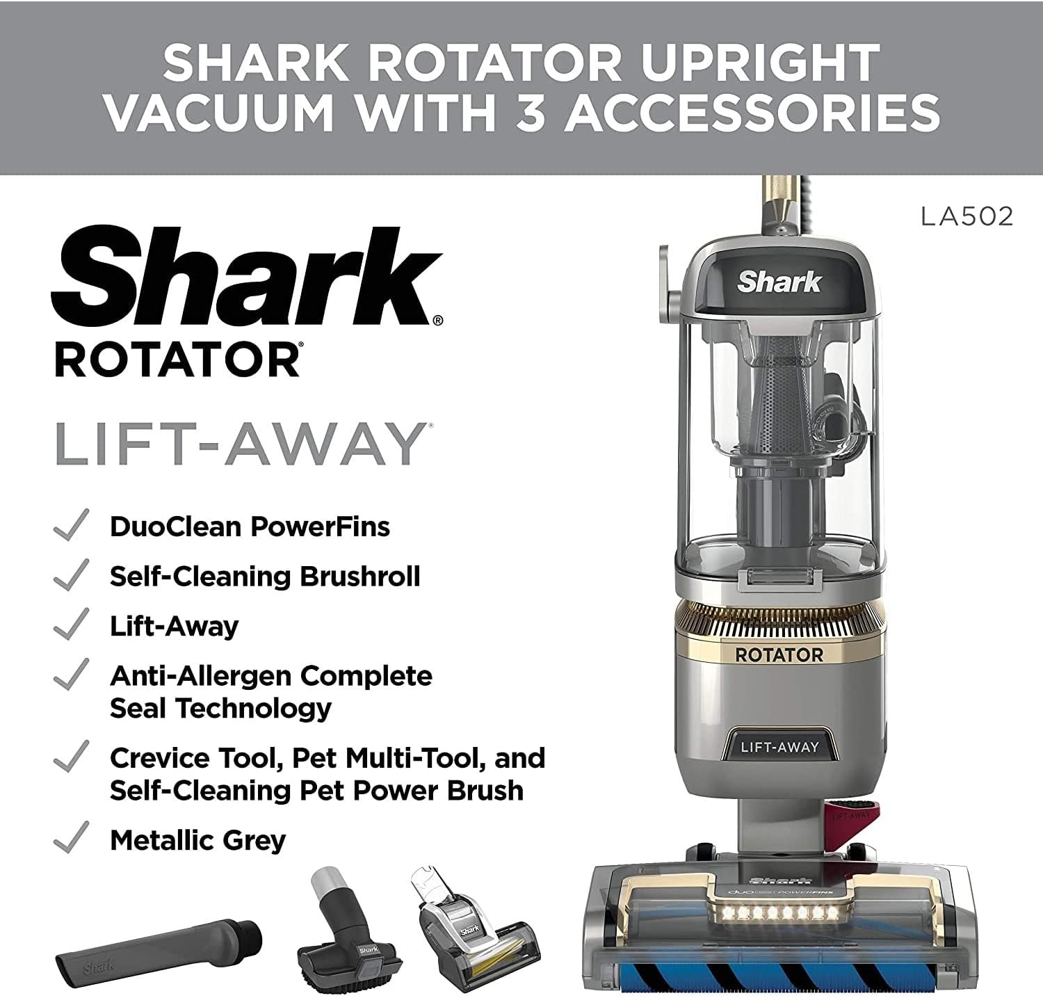 Shark Rotator Vacuum Vacuum with Self Brushroll Powerful Pet Hair Pickup and HEPA Filter, Lift-Away Upright w/Duo Clean, Silver