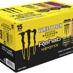 Monster Energy Rehab Tea + Lemonade, Peach Tea, Wild Berry Tea, Variety Pack, Energy Iced Tea,15.5 Ounce (Pack of 15)
