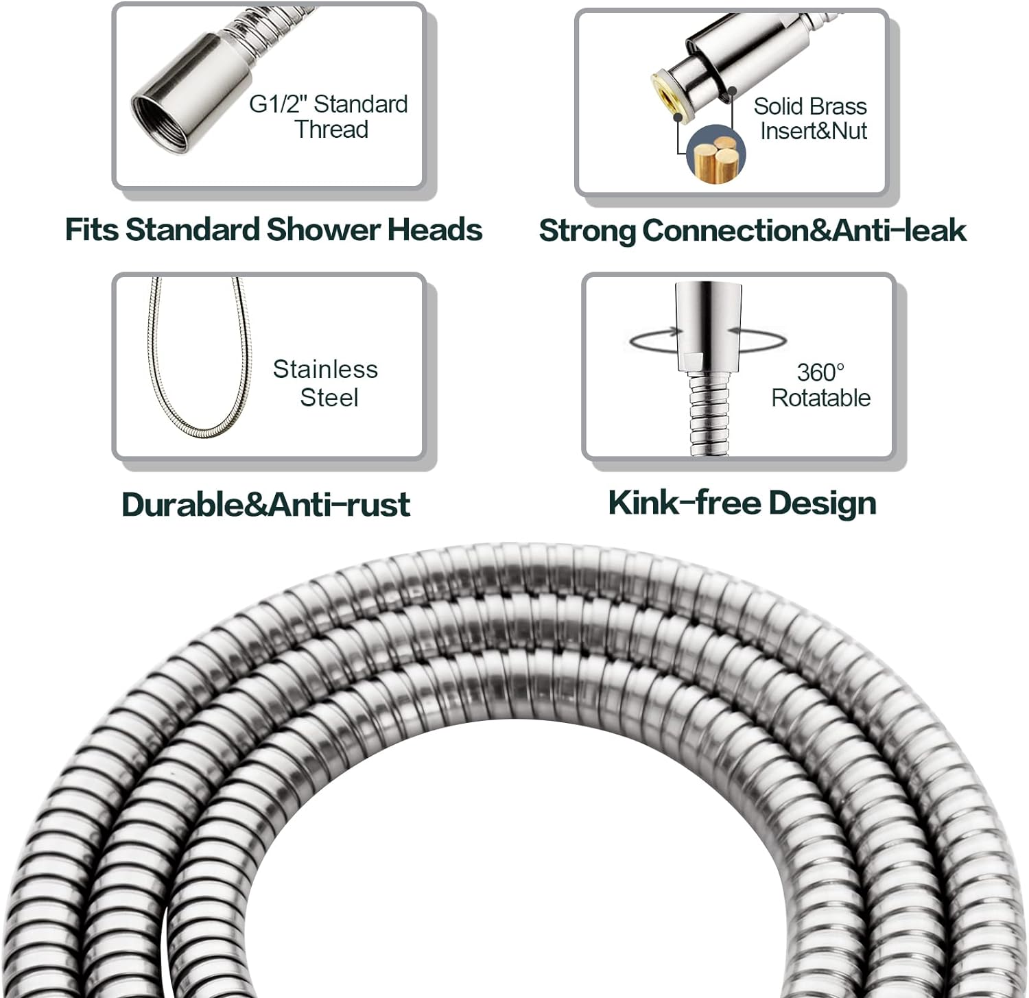 BRIGHT SHOWERS Shower Head Combo with Two Spray Setting, Fixed Shower Head and Handheld with Grey Face, Brushed Nickel