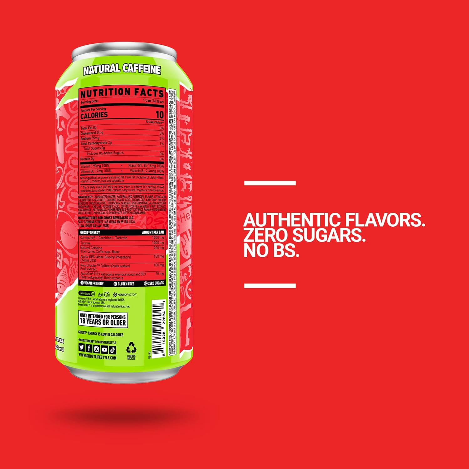 GHOST Energy Drink - 12 Pack, Cherry Limeade, 16oz - Energy & Focus & No Artificial Colors