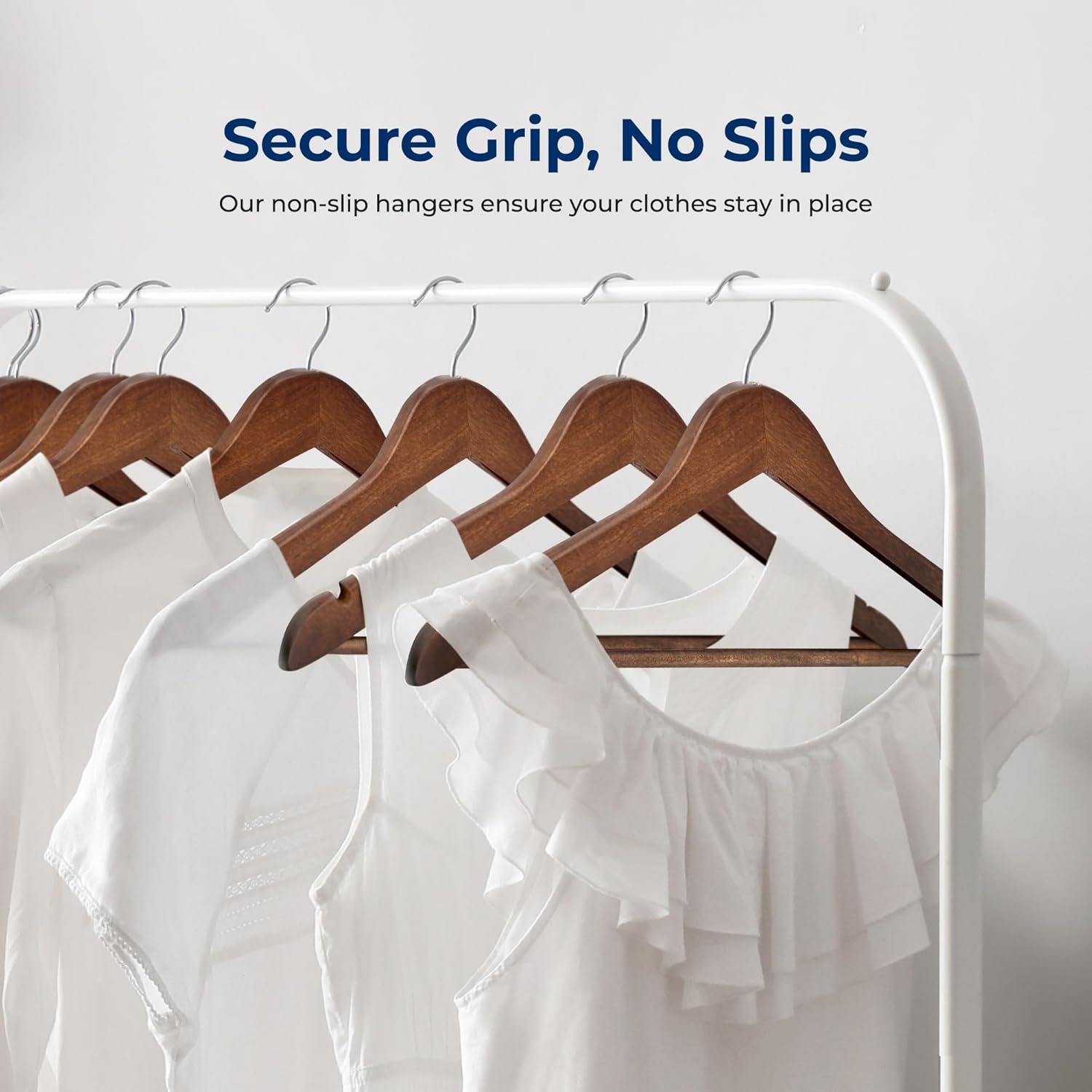 SereneLife 50-Pack Wooden Coat Hangers – Durable Suit Hangers with 360° Swivel Hook & Notches (Vintage)